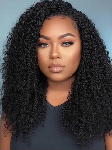 LARA - InvisiBlend™ Kinky Curly en V avec cordon de serrage 180 % de densité