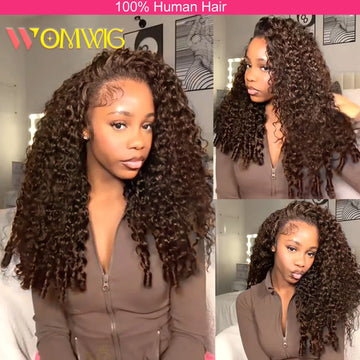 Chocolate Brown Burmese Curly Half Wig 100% Human Hair Glueless Wig 3 IN 1 Half Wig With Drawstring Clip Ins Flip Over Half Wigs