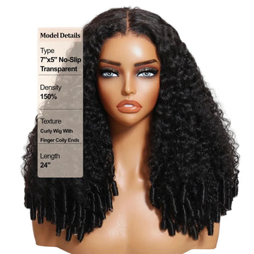 ÉLORA - Perruque bouclée Burmese Curly 7x5 – Bye Bye Slip™ sans colle | Pointes Finger Coil, cordon invisible, 100% cheveux humains