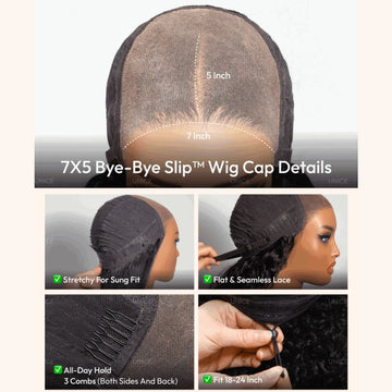 UNice Bye Bye Slip™ 7x5 Lace Natural Black With #27 Blonde Highlight Wavy Bob Wig 100% Human Hair Wig With Face-framing Layers