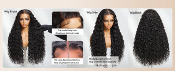 ANAÉ - Water Wave avec cordon de serrage | Lace 7x5 pré-découpée et pré-décolorée | Sans colle | Prête à porter