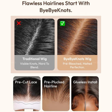 UNice Bye Bye Slip™ 7x5 Lace Natural Black With #27 Blonde Highlight Wavy Bob Wig 100% Human Hair Wig With Face-framing Layers