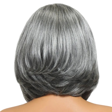 NORA – Bob dégradé effet brushing gris poivre & sel | Finition naturelle, sans colle, densité 150%