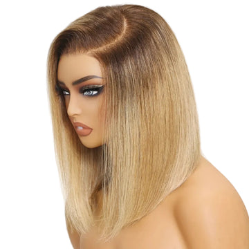 LUCIE - BOB blond racines brunes 7x5 | Cordon invisible, 150%, cheveux humains