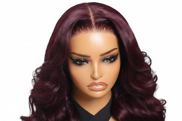 RUBY - 7x5 & 13x4 Bye-Bye Slip™ Dentelle sans colle, violet noir cerisier, vague lâche et perruque droite superposée, tir & aller avec cordon invisible