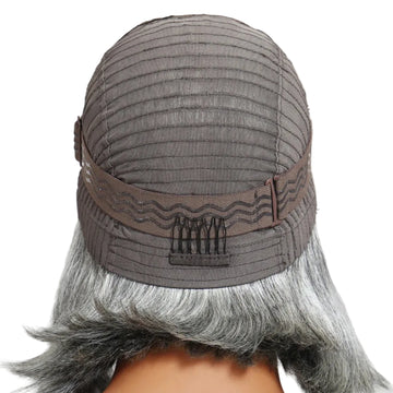 NORA – Bob dégradé effet brushing gris poivre & sel | Finition naturelle, sans colle, densité 150%