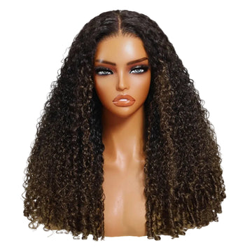 ÉDITH – Perruque Lace Closure 7x5 Ombré Brun Curly | Cheveux Humains Remy Burmese Curly – Glueless Wear & Go