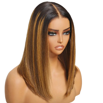 LUCIE - BOB blond racines brunes 7x5 | Cordon invisible, 150%, cheveux humains