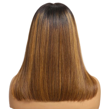 LUCIE - BOB blond racines brunes 7x5 | Cordon invisible, 150%, cheveux humains
