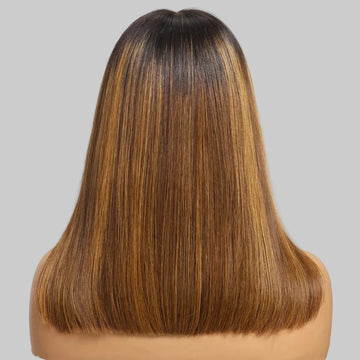 UBINE - BOB blunt brun & mèches blondes piano – racines foncées | 7x5 lace, glueless