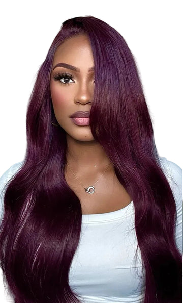 RUBY - 7x5 & 13x4 Bye-Bye Slip™ Dentelle sans colle, violet noir cerisier, vague lâche et perruque droite superposée, tir & aller avec cordon invisible