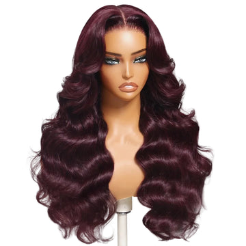 RUBY - 7x5 & 13x4 Bye-Bye Slip™ Dentelle sans colle, violet noir cerisier, vague lâche et perruque droite superposée, tir & aller avec cordon invisible