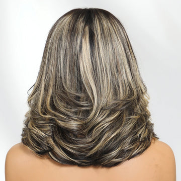 UNice Bye Bye Slip™ 7x5 Lace Natural Black With #27 Blonde Highlight Wavy Bob Wig 100% Human Hair Wig With Face-framing Layers