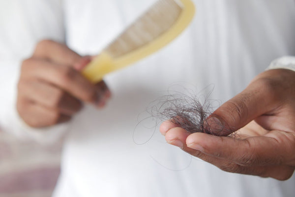 Trichologie - chute de cheveux visible, touffe de cheveux tombés dans la main